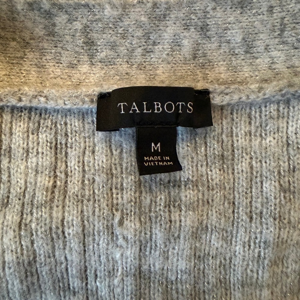 Talbots Grey Metallic Shimmer Ribbed Rhinestone Button Cardigan Sweater Womens M - Picture 4 of 7